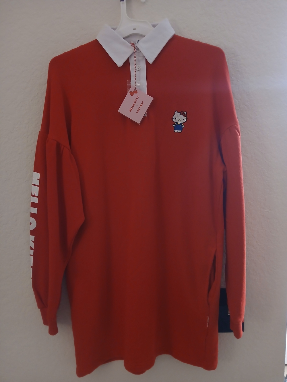 Hello Kitty X Lazy Oaf Red Crewneck Polo-Style Dress with White Collar